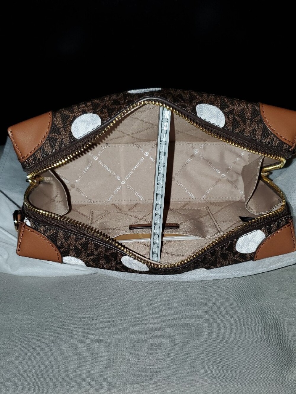 Michael Kors Brown Logo Crossbody with White Polka Dots - Picture 6 of 9